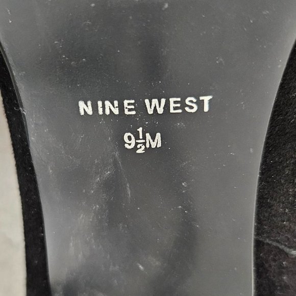 Nine West Shoes Womens 9.5M Slip On Heels Black Suede Open Toe Pleated Dressy - Picture 9 of 9